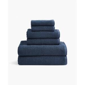 NEW UNDER THE CANOPY textured organic cotton 6-piece bath sheet set in navy